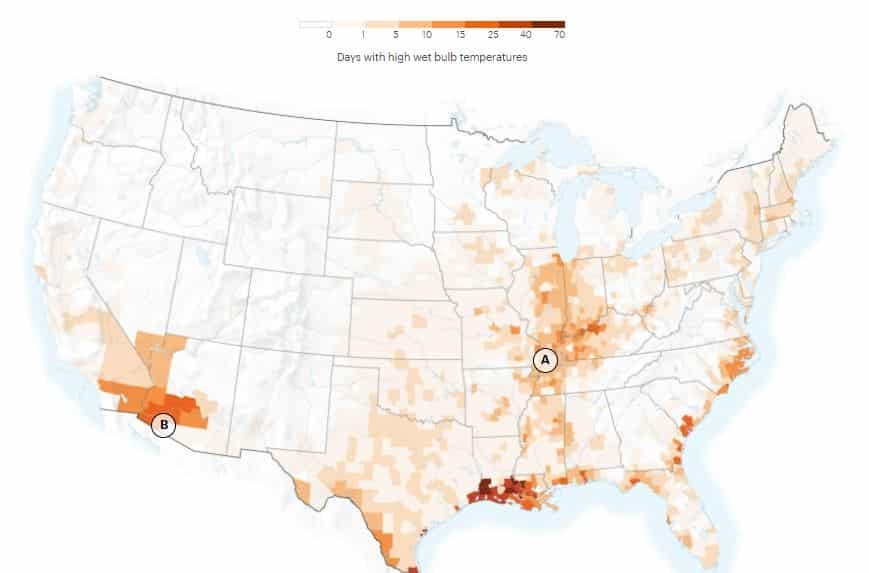 climate maps wet bulb moderate emissions
