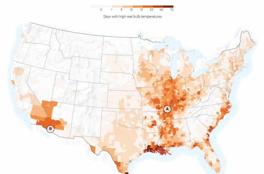 climate maps wet bulb high emissions