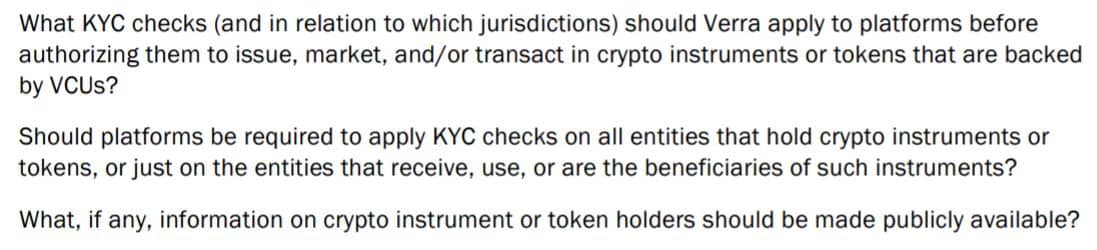 Verra KYC checks input questions