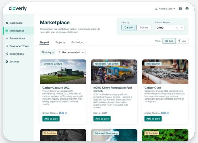 Cloverly carbon credit Marketplace