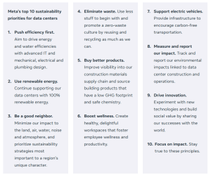 Meta sustainability priorities for data centers